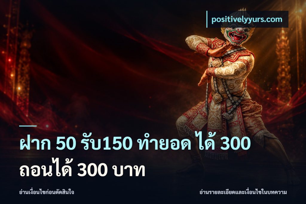 ฝาก 50 รับ150 ทำยอด ได้ 300 ถอนได้ 300 บาท